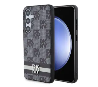 DKNY Leather Checkered Mono Pattern & Printed Stripes do Samsung Galaxy S24 Czarny