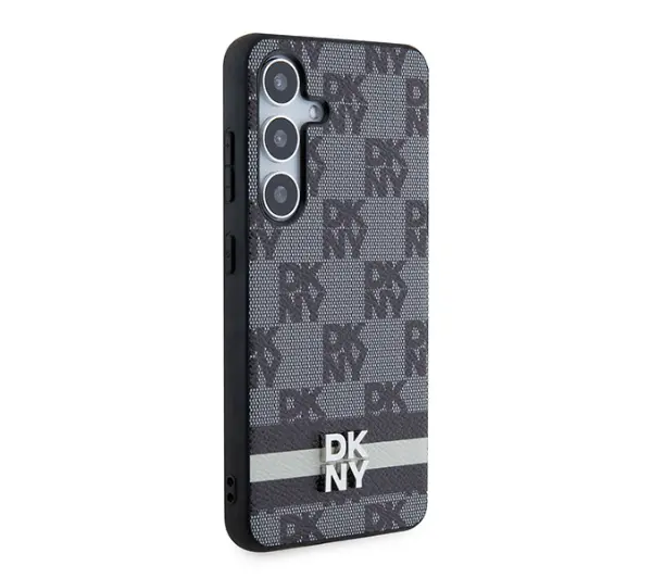 DKNY Leather Checkered Mono Pattern & Printed Stripes do Samsung Galaxy S24 Czarny