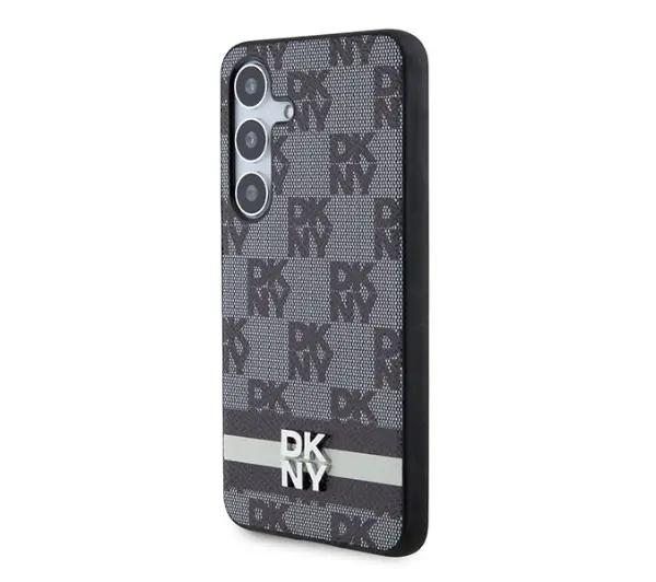 DKNY Leather Checkered Mono Pattern & Printed Stripes do Samsung Galaxy S24 Czarny