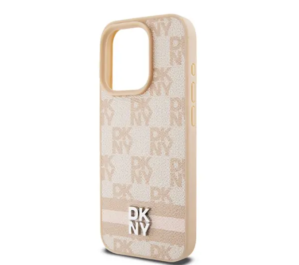 DKNY Leather Checkered Mono Pattern & Printed Stripes do iPhone 15 Pro Różowy