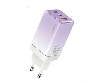 USAMS CC180TC03 2xUSB-C+USB 65W GAN PD3.0 Fioletowy