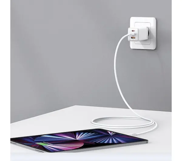 USAMS CC180TC03 2xUSB-C+USB 65W GAN PD3.0 Fioletowy