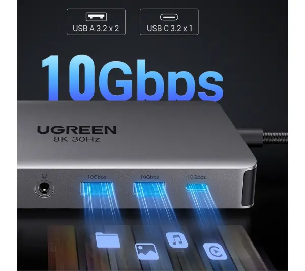 UGREEN CM681 4x USB 2x HDMI DisplayPort RJ45 SD/TF AUX PD 100W Szary - Kup na Raty - RRSO 0%