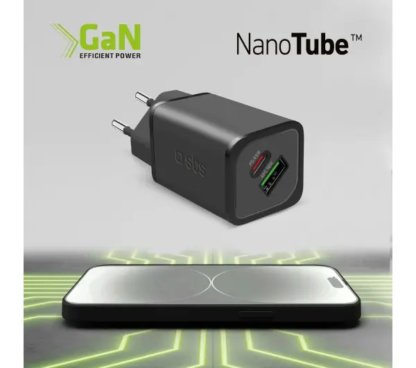 SBS NanoTube GaN PD 1XUSB-C 1XUSB-A 65W Czarny