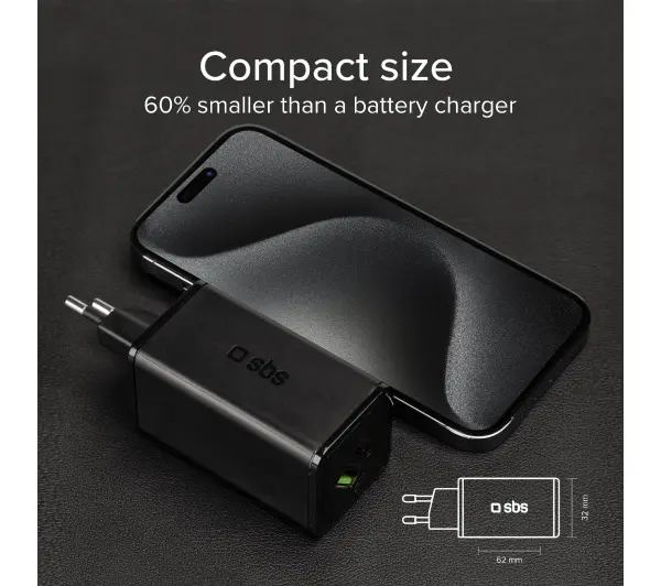 SBS NanoTube GaN PD 1XUSB-C 1XUSB-A 65W Czarny