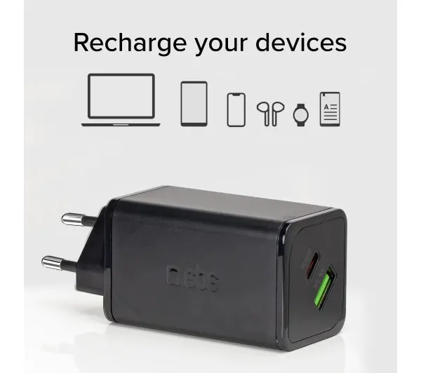 SBS NanoTube GaN PD 1XUSB-C 1XUSB-A 65W Czarny