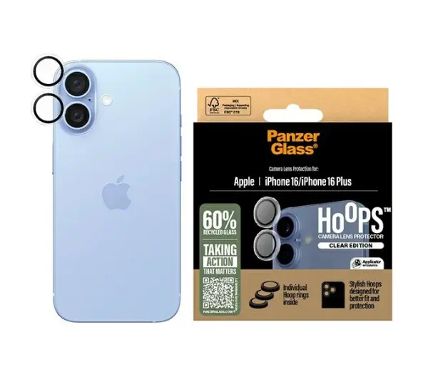 Szkło hartowane na obiektyw PANZERGLASS Hoops do Apple iPhone 16/16 Plus Przezroczysty