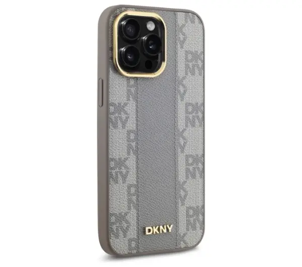 DKNY Leather Checkered Mono Pattern MagSafe do iPhone 14 Pro Max Beżowy