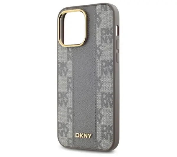 DKNY Leather Checkered Mono Pattern MagSafe do iPhone 14 Pro Max Beżowy