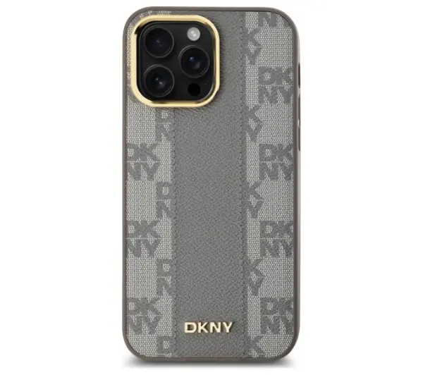 DKNY Leather Checkered Mono Pattern MagSafe do iPhone 14 Pro Max Beżowy