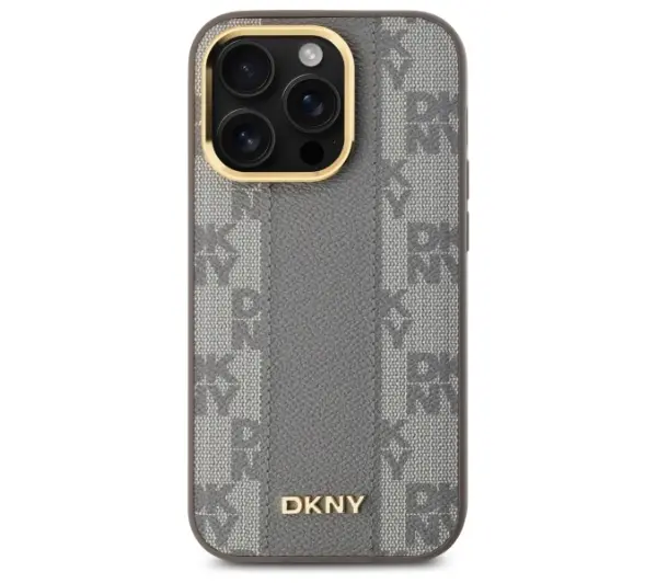 DKNY Leather Checkered Mono Pattern MagSafe do iPhone 14 Pro Beżowy