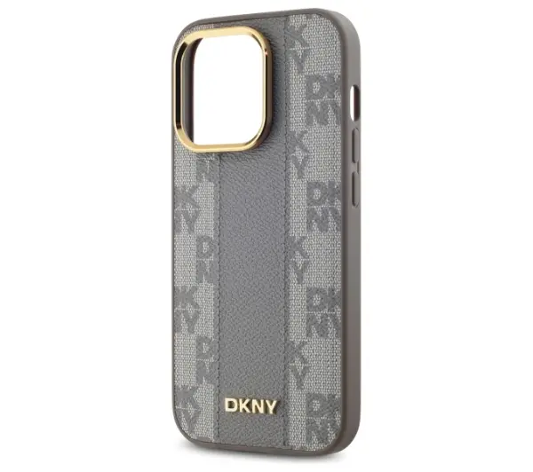 DKNY Leather Checkered Mono Pattern MagSafe do iPhone 14 Pro Beżowy