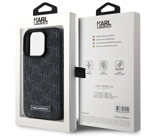 Karl Lagerfeld Leather Monogram Metal Logo MagSafe do iPhone 15 Pro Czarny