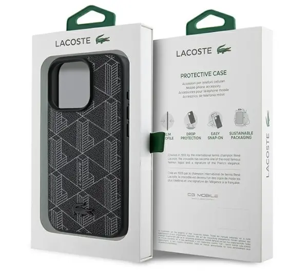 Lacoste Blend Monogram MagSafe do iPhone 16 Pro Czarny