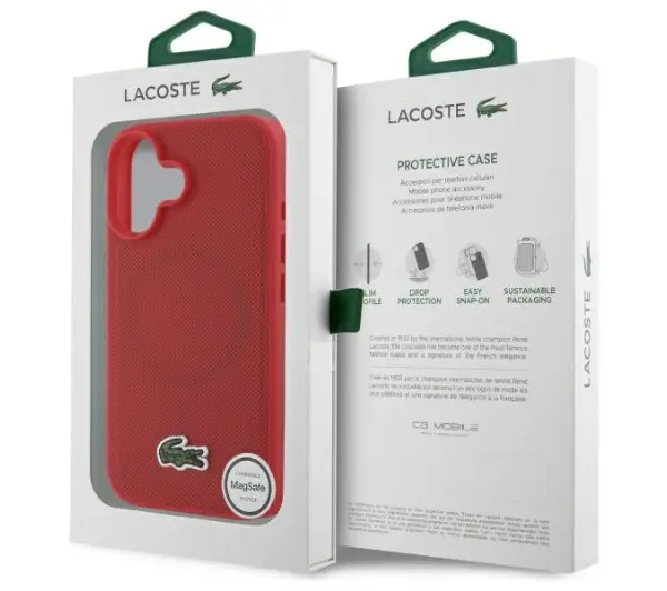 Lacoste Iconic Petit Pique Woven Logo do iPhone 16 Plus Czerwony
