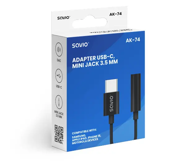 Savio AK-74 USB-C - mini jack 3,5mm Czarny