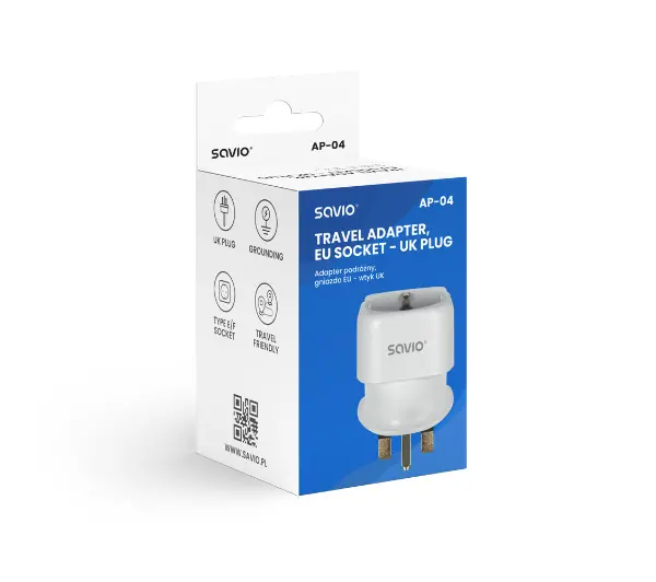 Savio AP-04 gniazdo EU - wtyk UK