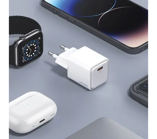 USAMS 1xUSB-C PD30W 3A PD3.0 Fast Charging Purpurowy