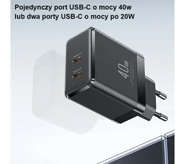 USAMS 2xUSB-C T54 GaN 40W PD Fast Charging Biały