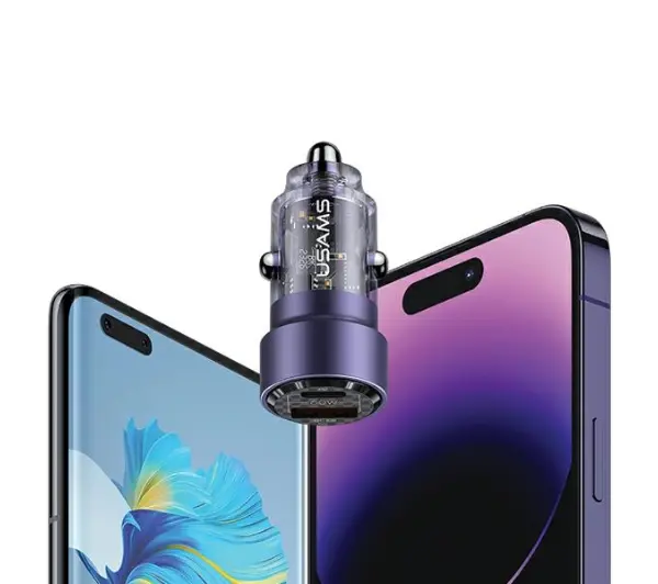 USAMS USB+USB-C 60W Fast Charge Czarny