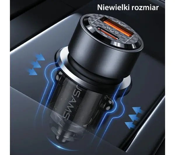 USAMS USB+USB-C 60W Fast Charge Czarny