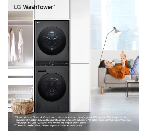 LG WashTower WT1210BBF 66cm 12kg/10kg Zdalne sterowanie - Kup na Raty - RRSO 0%