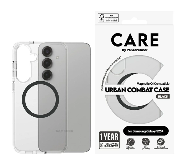 PanzerGlass Flagship Urban Combat Black QI do Galaxy S25 Plus Przezroczysty