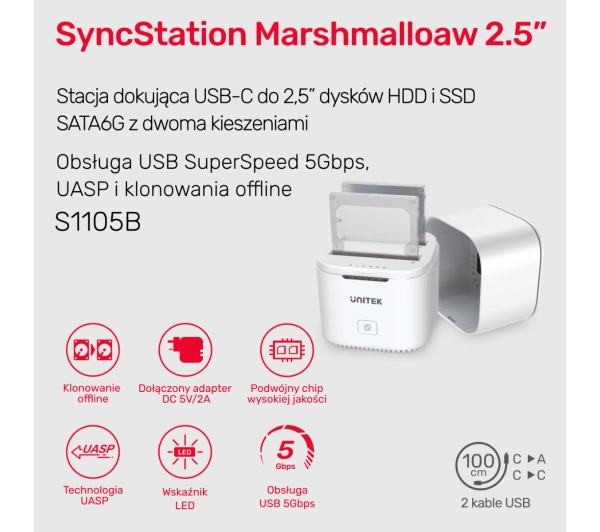 Unitek S1105B01-EU Biały