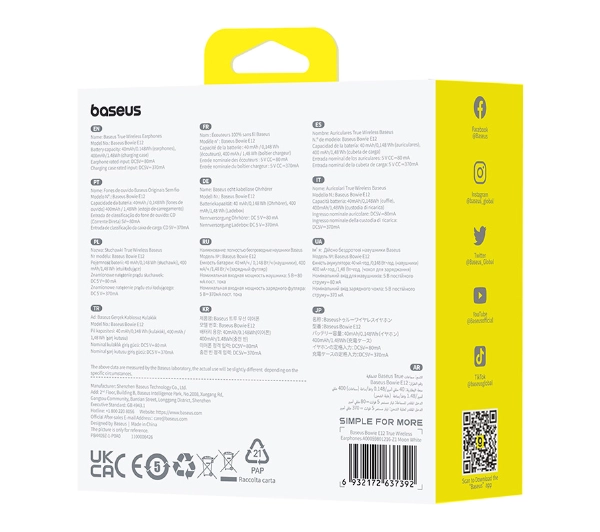 Baseus Bowie E12 Douszne Bluetooth 5.3 Biały