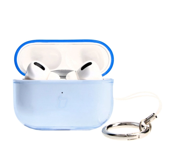 Bizon Elastyczne z karabińczykiem do Airpods Pro 2 Przezroczysto-niebieskie