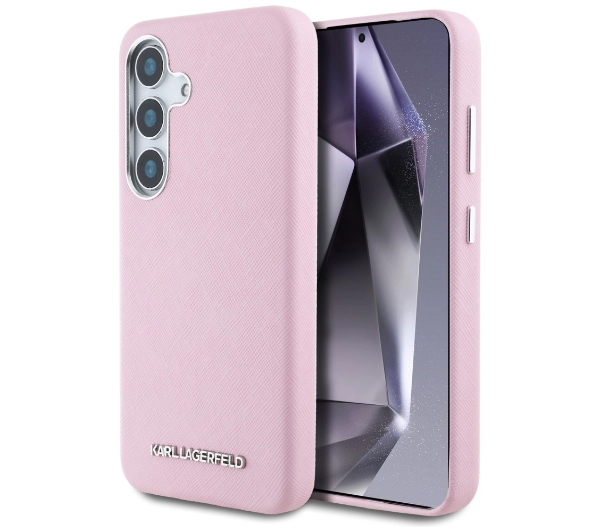 Karl Lagerfeld Saffiano Full Wrapped Elongated Metal Logo MagSafe do Galaxy S25 Plus Różowy