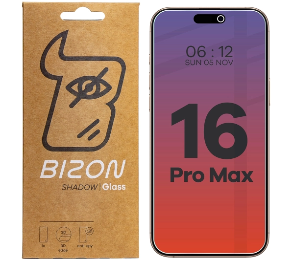 Bizon prywatyzujące Clear Shadow do iPhone 16 Pro Max Przyciemniane