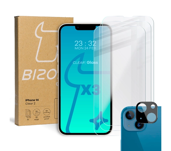 Bizon 3x szkło + szybka na aparat do iPhone 14