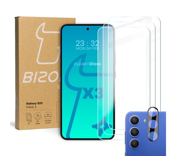 Bizon 3x szkło + szybka na aparat Clear 2 do Galaxy S23
