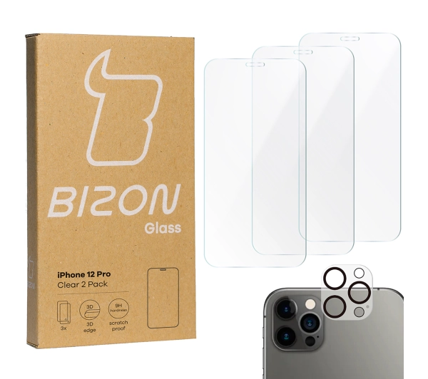 Bizon 3x szkło + szybka na aparat Clear 2 Pack do iPhone 12 Pro