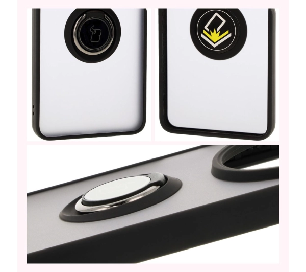 Bizon z uchwytem na palec Hybrid Ring do Xiaomi Redmi 14C 4G / POCO C75 Przydymione z czarną ramką