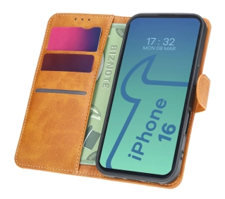 Bizon z klapką Pocket do iPhone 16 Brązowy