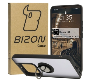 Bizon z uchwytem na palec Hybrid Ring do Xiaomi 14T Przydymione z czarną ramką