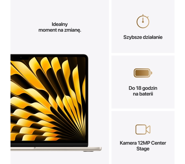 Apple MacBook Air 2025 13,6" M4 16GB RAM 256GB Dysk macOS Księżycowa poświata Funkcje AI - Kup na Raty - RRSO 0%