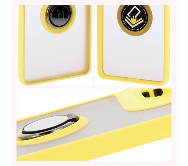 Bizon z uchwytem na palec Hybrid Ring do Motorola Moto G75 5G Przydymione z żółtą ramką