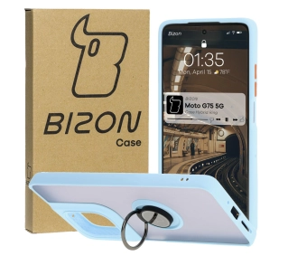 Bizon z uchwytem na palec Hybrid Ring do Motorola Moto G75 5G Przydymione z jasnoniebieską ramką
