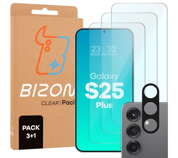 Bizon 3x Szkło hartowane + szybka na aparat Clear 2 Pack do Galaxy S25 Plus