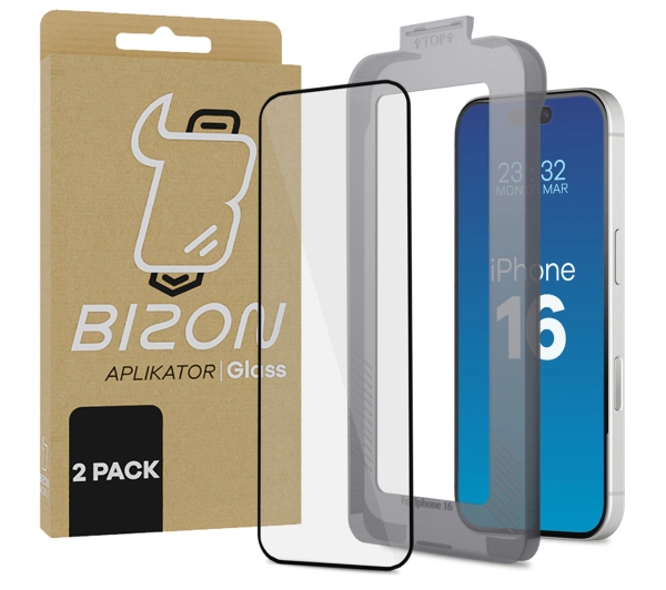 Bizon z ramką montażową Bizon Glass Aplikator do iPhone 16 2 sztuki