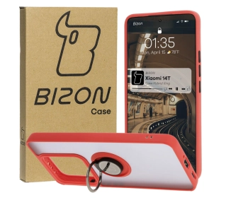 Bizon z uchwytem na palec Hybrid Ring do Xiaomi 14T przydymione z Czerwoną ramką