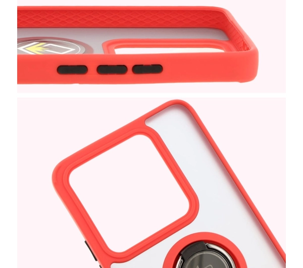 Bizon z uchwytem na palec Hybrid Ring do Xiaomi 14T przydymione z Czerwoną ramką