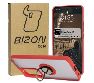 Bizon z uchwytem na palec Hybrid Ring do Oppo Reno 12 przydymione z Czerwoną ramką