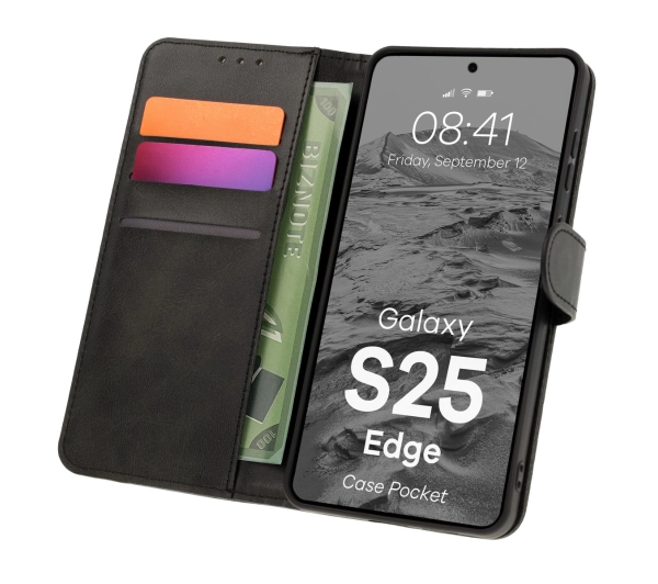 Bizon z klapką Pocket do Samsung Galaxy S25 Edge Czarny