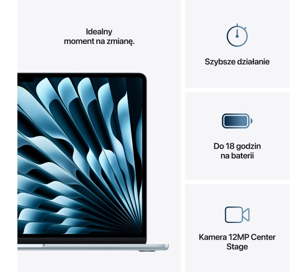 Apple MacBook Air 2025 15,3" M4 16GB RAM 256GB Dysk macOS Błękitny 70W Funkcje AI - Kup na Raty - RRSO 0%
