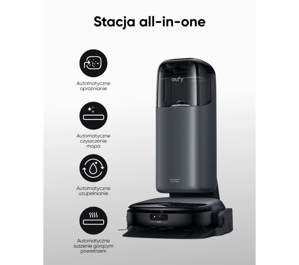 eufy Omni S1 Funkcja mopowania Stacja oczyszczająca Tworzenie mapy pomieszczenia 57dB Czarny AI - Kup na Raty - RRSO 0%