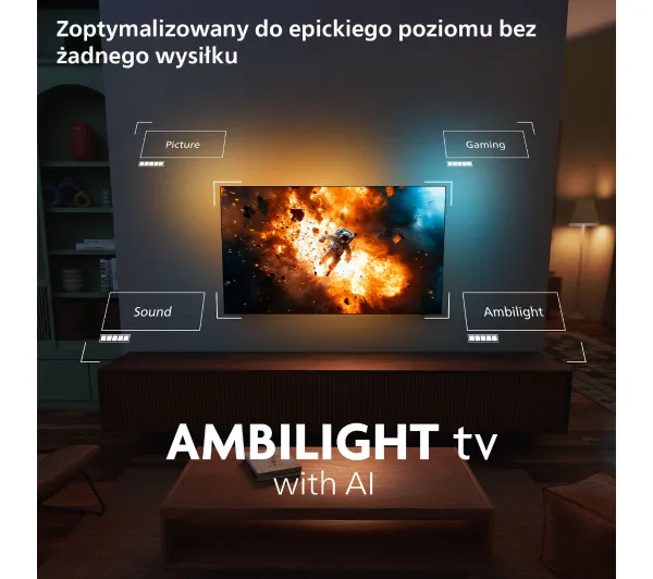 Philips OLED+ 55OLED910/12 55" OLED 4K 144Hz Google TV Funkcje AI Ambilight Dolby Vision Dolby Atmos Dźwięk B&W HDMI 2.1 - Kup na Raty - RRSO 0%